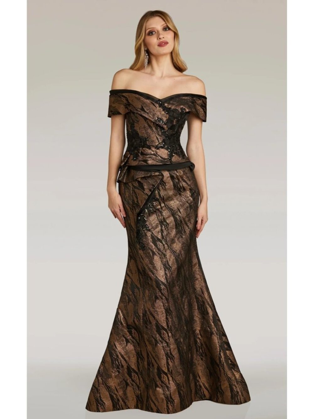 Gia Franco Women Black Bronze 12267CL Off Shoulder Evening Gown Dress Sz 12 3157 - Picture 2 of 16